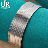 925 Silver Multi-Line Bangle Bracelet Wedding Jewelry