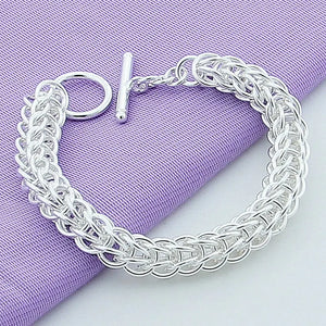 925 Silver Multi-Ring Chain Bracelet For Women Charm Jewelry