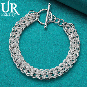 925 Silver Multi-Ring Chain Bracelet Women Wedding Jewelry