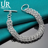 925 Silver Multi-Ring Chain Bracelet Women Wedding Jewelry