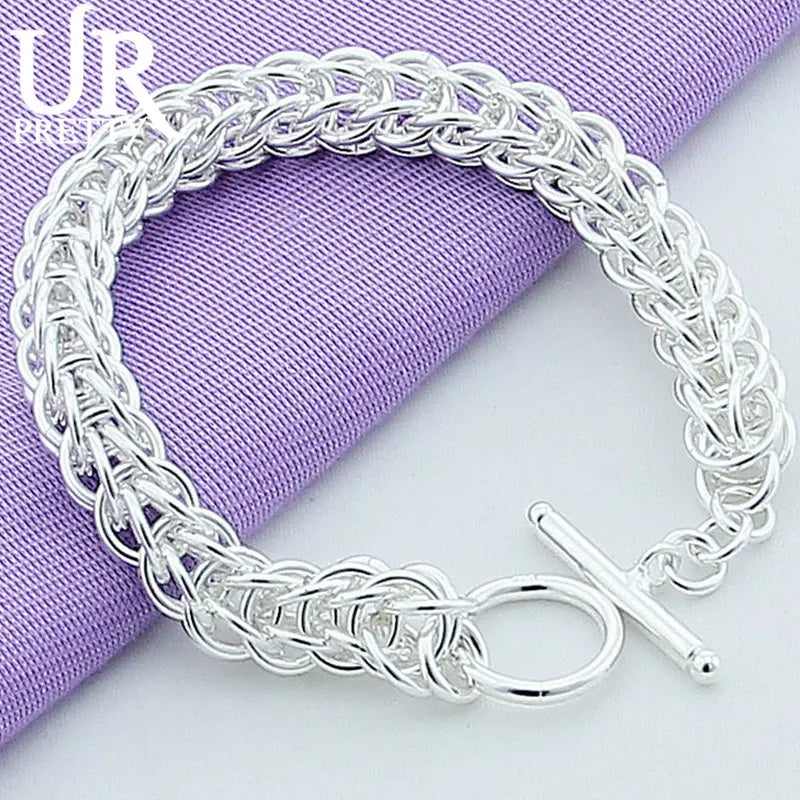 925 Silver Multi-Ring Chain Bracelet For Women Charm Jewelry