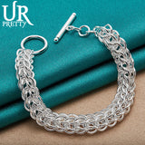 925 Silver Multi-Ring Chain Bracelet Women Wedding Jewelry