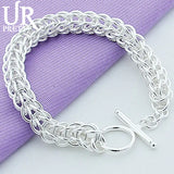 925 Silver Multi-Ring Chain Bracelet For Women Charm Jewelry