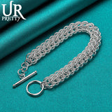 925 Silver Multi-Ring Chain Bracelet Women Wedding Jewelry