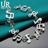 925 Silver Musical Note Chain Bracelet Engagement Wedding Charm Jewelry