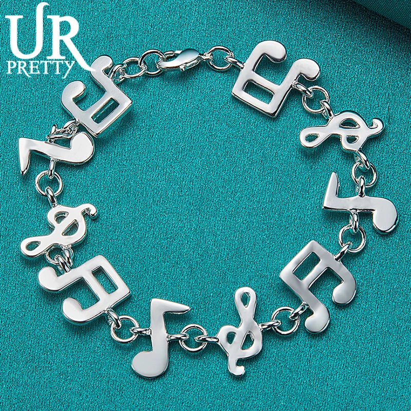 925 Silver Musical Note Chain Bracelet Wedding Jewelry