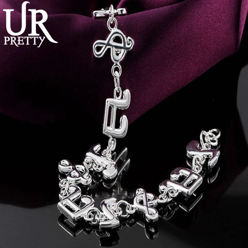 925 Silver Musical Note Chain Bracelet Engagement Wedding Charm Jewelry