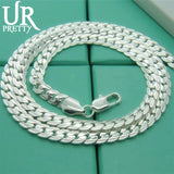 925 Silver Necklace 6MM Flat Snake Link Chain Collar for Men Women