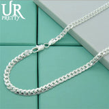 925 Silver Necklace 6MM Flat Snake Link Chain Collar for Men Women