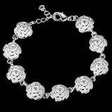 925 Silver Nine Roses Chain Bracelet Wedding Party Charm Jewelry