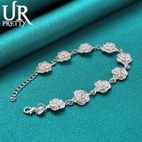 925 Silver Nine Roses Chain Bracelet Wedding Charm Jewelry