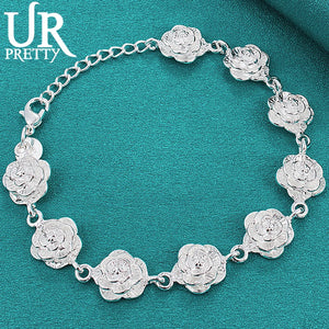 925 Silver Nine Roses Chain Bracelet Wedding Charm Jewelry