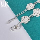 925 Silver Nine Roses Chain Bracelet Wedding Party Charm Jewelry
