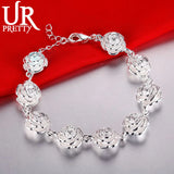 925 Silver Nine Roses Chain Bracelet Wedding Party Charm Jewelry