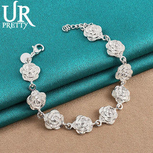 925 Silver Nine Roses Chain Bracelet Wedding Charm Jewelry