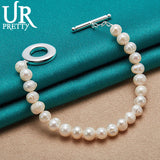 925 Silver OT Buckle Pearl Chain Bracelet Wedding Charm Gift