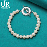 925 Silver OT Buckle Pearl Chain Bracelet Wedding Charm Gift