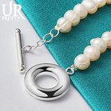 925 Silver OT Buckle Pearl Chain Bracelet Wedding Charm Gift