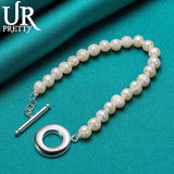 925 Silver OT Buckle Pearl Chain Bracelet Wedding Charm Gift