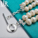 925 Sterling Silver Pearl Chain Bracelet For Women Wedding