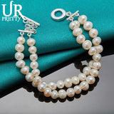925 Sterling Silver Pearl Chain Bracelet For Women Wedding