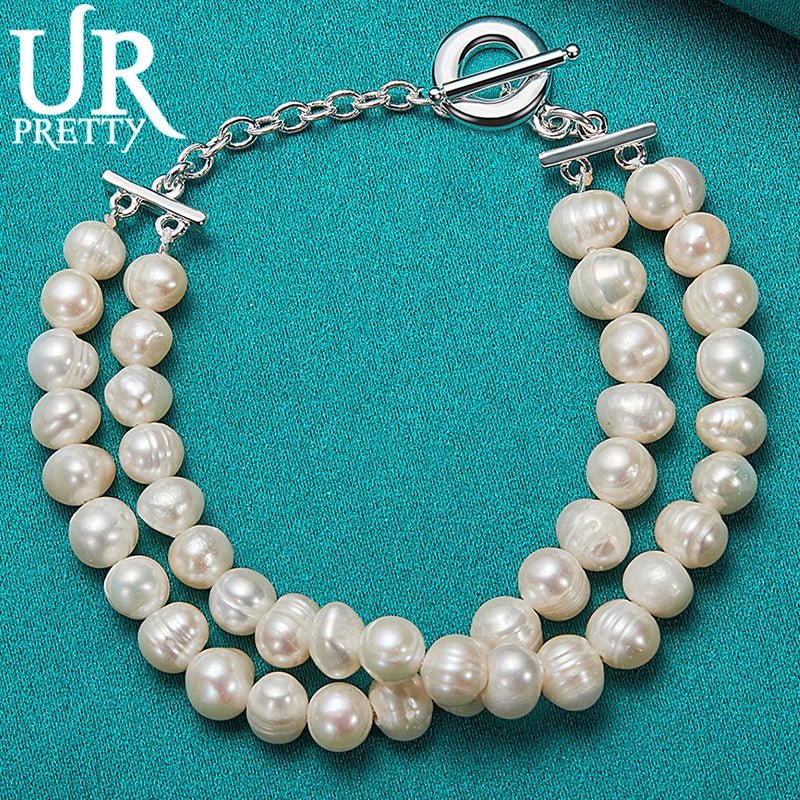 925 Sterling Silver Pearl Chain Bracelet For Women Wedding