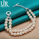 925 Sterling Silver Pearl Chain Bracelet For Women Wedding