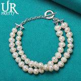 925 Sterling Silver Pearl Chain Bracelet For Women Wedding