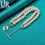 925 Sterling Silver Pearl Chain Bracelet For Women Wedding