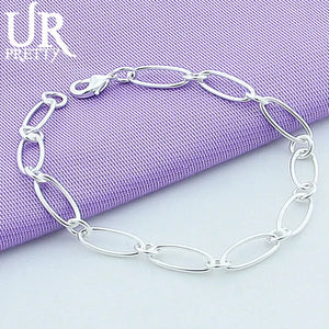 925 Silver Oval Chain Bracelet Wedding Party Charm Jewelry