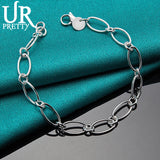 925 Silver Oval Chain Bracelet Wedding Party Charm Jewelry