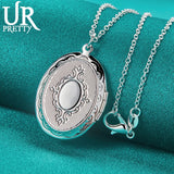 925 Silver Oval Frame Pendant Necklace Snake Chain Wedding Jewelry