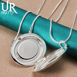 925 Silver Oval Frame Pendant Necklace Snake Chain Wedding Jewelry