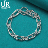 925 Silver Multi-ring Chain Bracelet Women Wedding Charm Jewelry