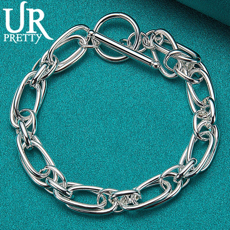 925 Silver Multi-ring Chain Bracelet Women Wedding Charm Jewelry