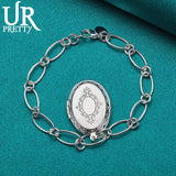 925 Silver Oval Photo Frame Chain Bracelet Wedding Engagement Party