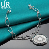 925 Sterling Silver Oval Photo Frame Chain Bracelet