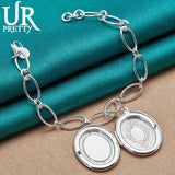 925 Silver Oval Photo Frame Chain Bracelet Wedding Engagement Party