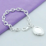 925 Silver Photo Frame Chain Bracelet Wedding Party Jewelry