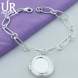 925 Silver Oval Photo Frame Chain Bracelet Wedding Engagement Party