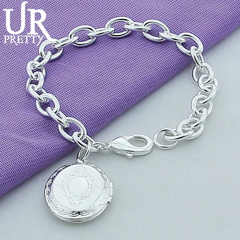 925 Silver Photo Frame Chain Bracelet Wedding Party Jewelry