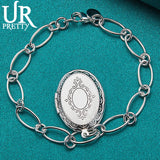 925 Sterling Silver Oval Photo Frame Chain Bracelet