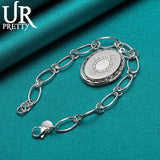 925 Sterling Silver Oval Photo Frame Chain Bracelet