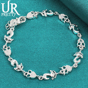 925 Silver Owl Fox Chain Bracelet Wedding Engagem...