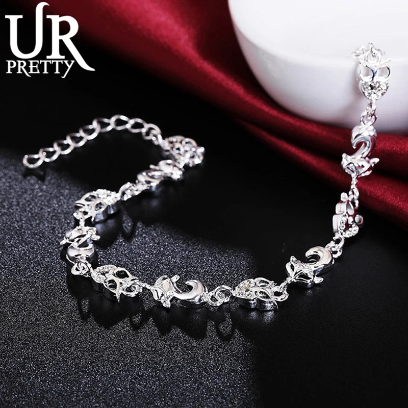 925 Silver Owl Fox Chain Bracelet Wedding Party Jewelry Christmas Gift
