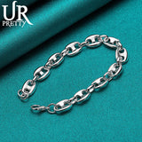 925 Silver Pig Nose Chain Bracelet Wedding Engagement Party Jewelry