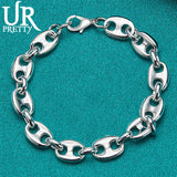 925 Silver Pig Nose Chain Bracelet Wedding Engagement Party Jewelry