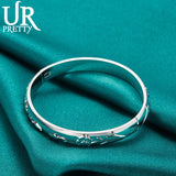 925 Silver Relief Flower Bangle Bracelet For Women Wedding