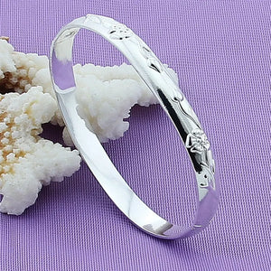 925 Silver Relief Flower Bangle Bracelet For Women Wedding