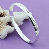 925 Silver Relief Flower Bangle Bracelet For Women Wedding